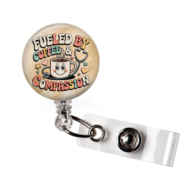 Handmade Accessories - Fueled By Coffee And Compassion Badge Reel Nurse Retractable ID Holder